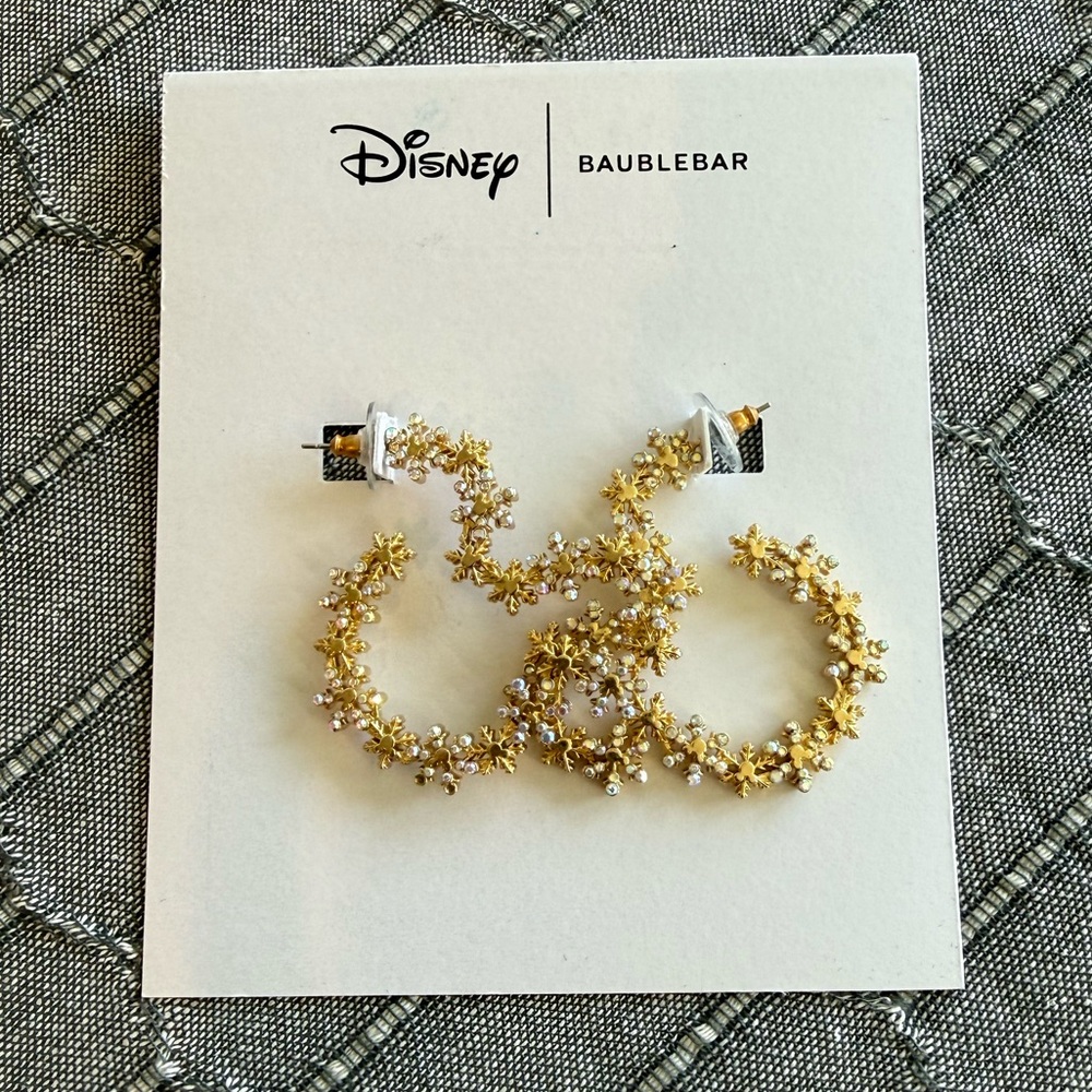 Disney Baublebar Mickey Head Snowflake Gem Earrings NEW